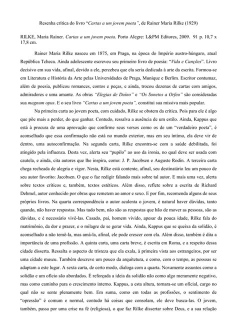 Resenha Do Livro Cartas A Um Jovem Poeta Pdf