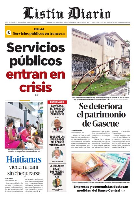 Portada Periódico Listín Diario Miércoles 21 Junio 2023 Dominicana Do