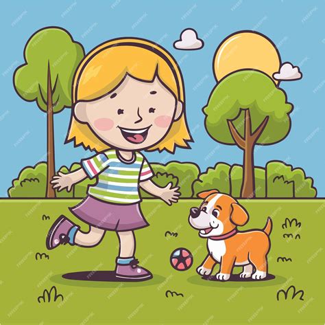 Girl Playing With A Dog Vector Illustration Premium Ai Generated Vector