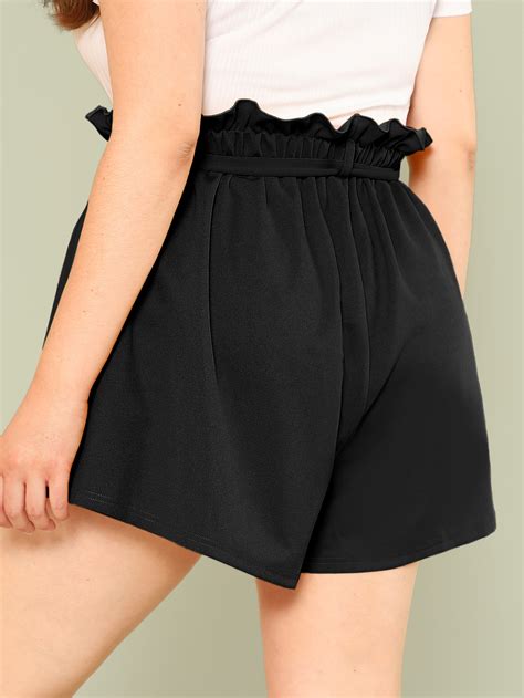 Plus Solid Paperbag Waist Shorts Romwe