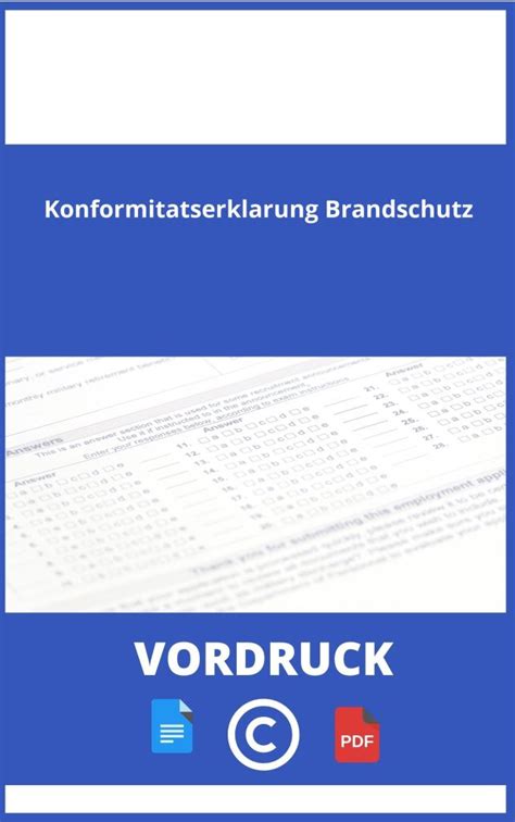 Übereinstimmungserklärung Brandschutztüren Vordruck Vorlage Muster