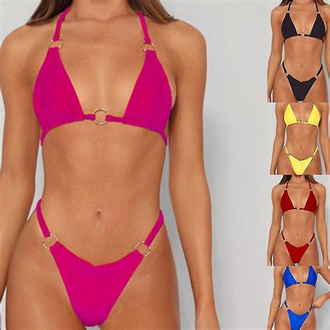 Womens High Cut Thong Halter Top Bikini Set Swimsuits String Sexy Bathing Suit Fruugo Uk