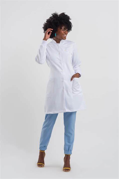 Jaleco Basic Feminino Branco Em Gabardine Gola Padre E Punho Dr