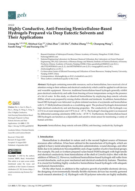 Pdf Highly Conductive Anti Freezing Hemicellulose Based Hydrogels