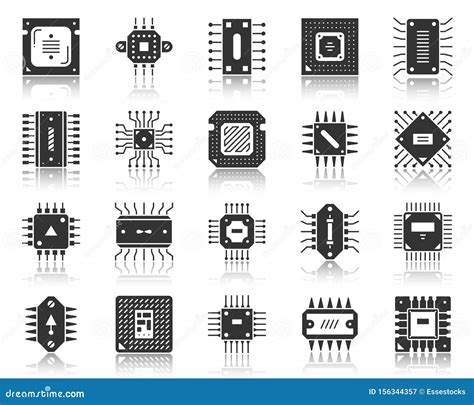 Microchip Black Icon Microprocessor Cpu Vector Set Stock Vector