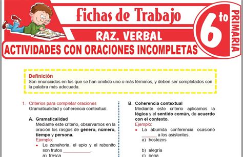 Actividades Con Oraciones Incompletas Para Sexto De Primaria Fichas