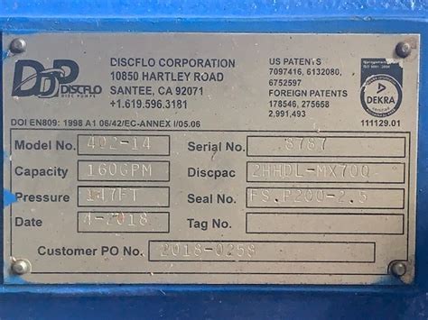 Discflo model 402-14 Stainless Steel Pump - PT12761 - Peak Machinery
