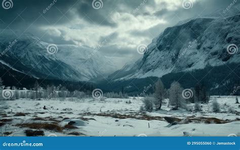 Winter Landscape Majestic Mountain Range Tranquil Frozen Meadow