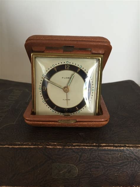 Vintage Florn Alarm Clock In Geniune Leather Travel Case Made