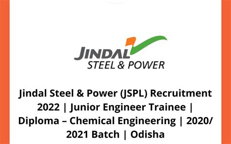 Jindal Steel Power Jspl Recruitment Junior Engineer Trainee