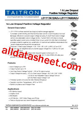 AZ1117T 5 0EA Marking LD1117A50T 08 TU Datasheet PDF TAITRON