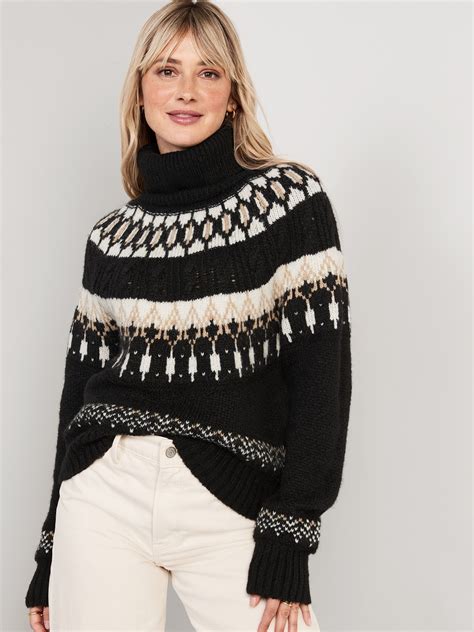 Cozy Fair Isle Cable Knit Turtleneck Sweater Old Navy