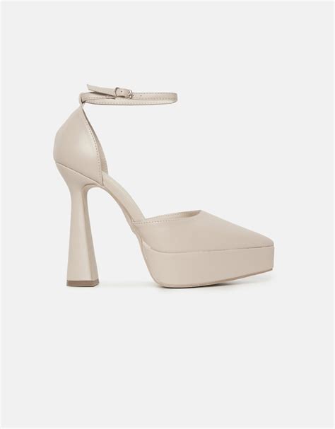 Μυτερές γόβες με φιάπα και μπαρέτα Inshoes gr Nude