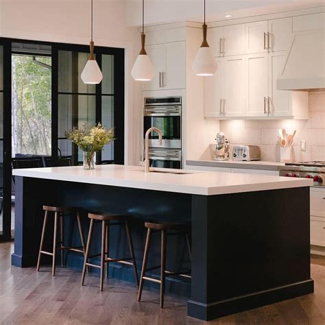 Love The White Kitchen With A Dark Island And Gold Accents Interior