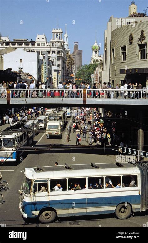 Bell Towers And Nanjing Road In Shanghai Automated Translation Stock