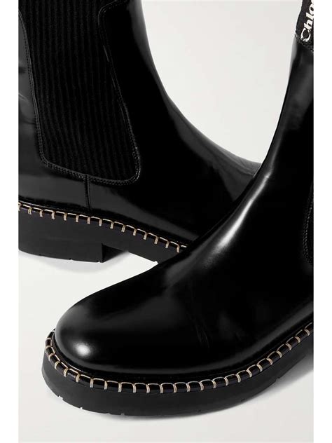 CHLOÉ NET SUSTAIN Noua whipstitched glossed leather Chelsea boots