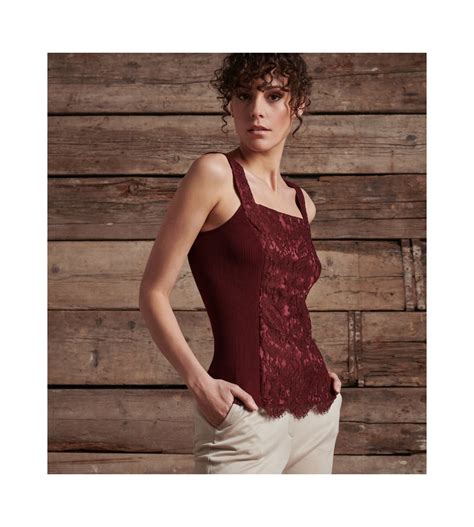 Top En Laine Et Soie Bordeaux Avec Dentelle Oscalito Lingerie Sipp