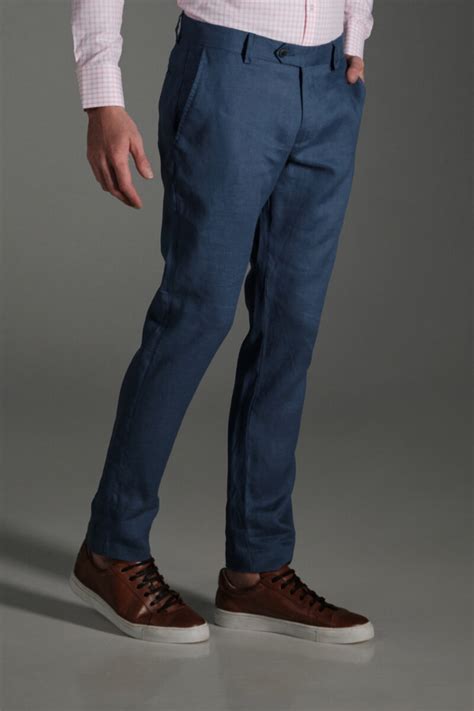 Pantalon Slim Lino Azul Medio Rafael Cure