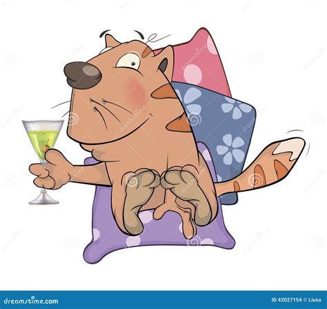 Cat And Champagne Cartoon Stock Vector Illustration Of Kitten 42027154