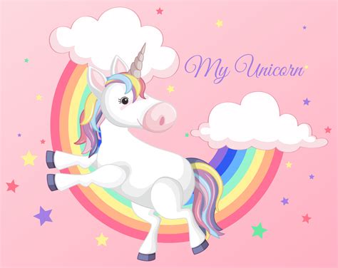 Unicorn with Rainbow on Pink Background 591620 Vector Art at Vecteezy