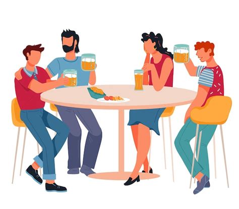 Premium Vector Group Of Friends Drink Beer And Alcohol Drinks In Bar