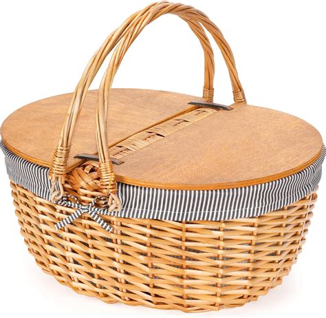 Amazon Large Wicker Picnic Basket With Removable Liner Empty