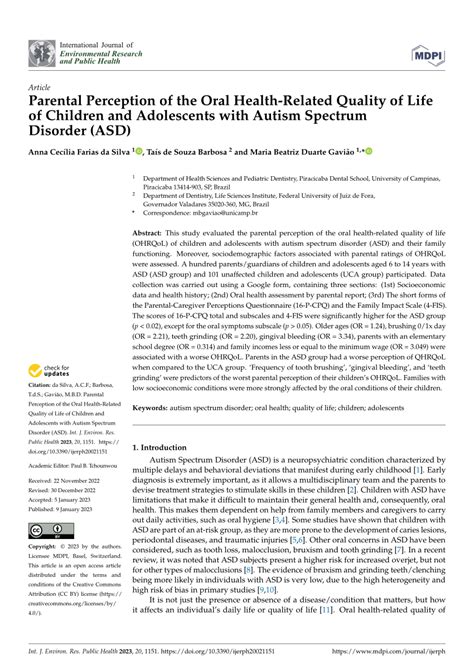 Pdf Parental Perception Of The Oral Health Related Quality Of Life Of