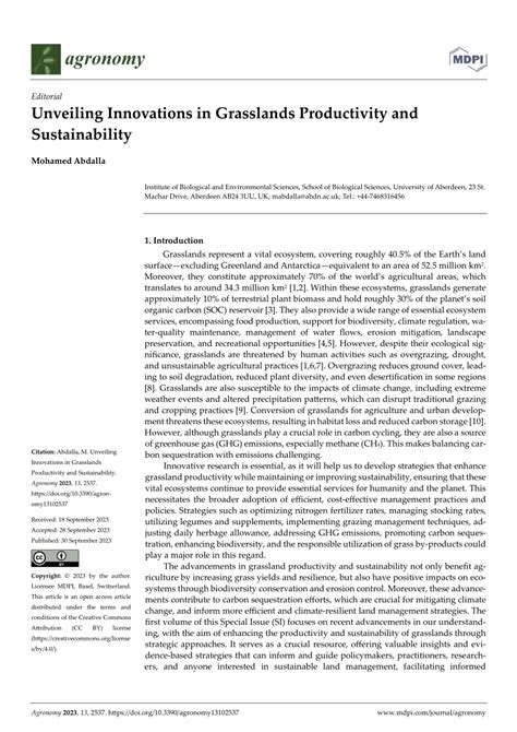 Pdf Unveiling Innovations In Grasslands Productivity And Sustainability