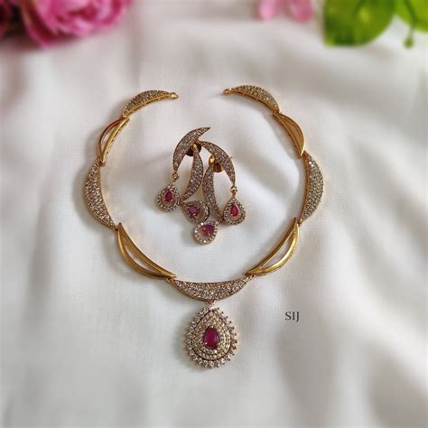 Royal Pink Contemporary Necklace Set South India Jewels