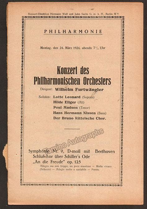 Furtwangler, Wilhelm - Lot of 9 Programs Berlin Philharmonic 1923-1924 – Tamino