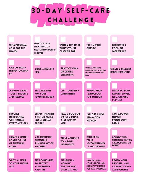 30 Day Self Care Challenge Pink Instant Download Monthly Planner