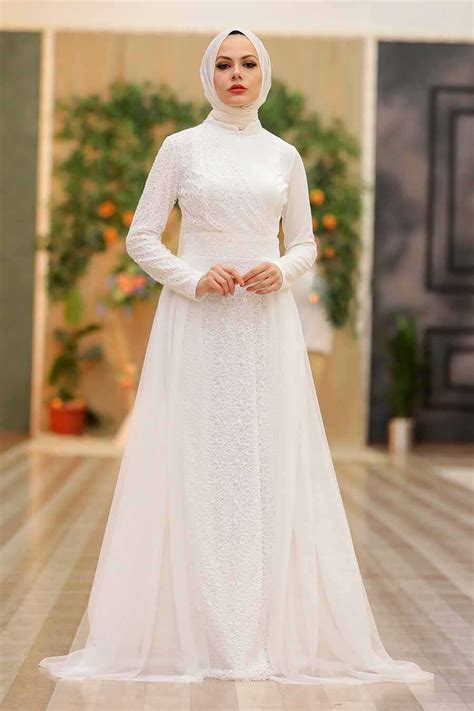 White Hijab Evening Dress 5345b Neva