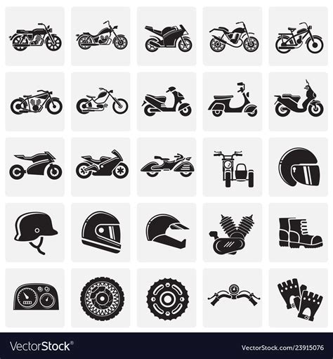 Motorcycle Icons Set On Squares Background Vector Image