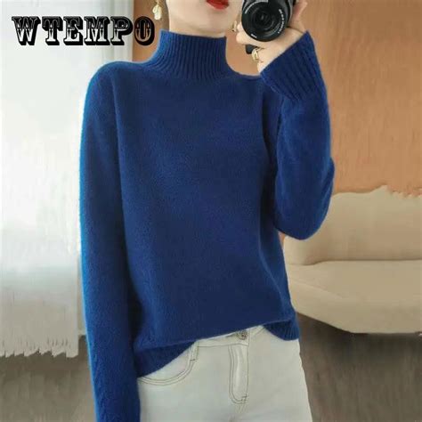 Half High Neck Sweater Womens Long Sleeve Pullover Solid Knit Interior Autumn And Winter Skinny