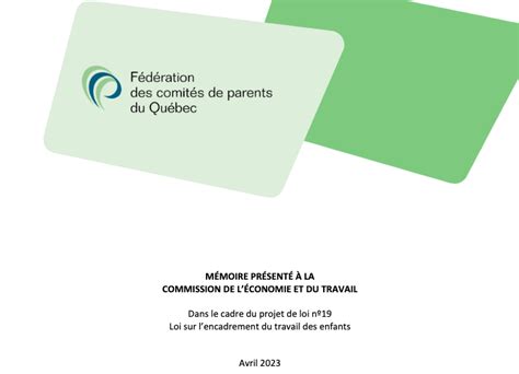 Encadrement Du Travail Des Enfants La Fcpq D Pose Son M Moire Fcpq