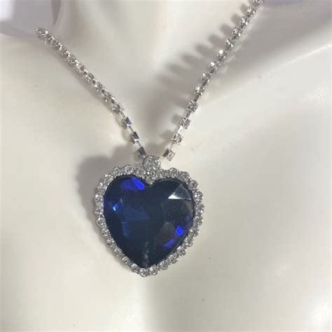 Titanic Large Blue Crystal Heart Pendant Necklace Titanic Etsy