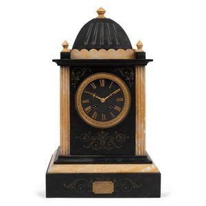 An Antique French Slate And Sienna Marble Mantle Clock With Clocks