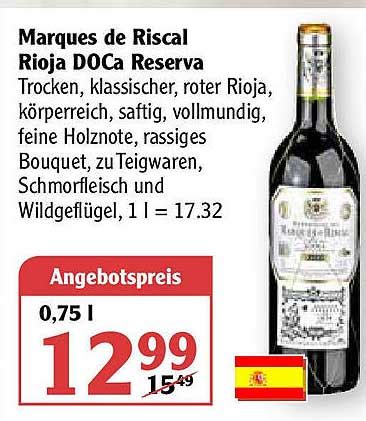 Marques De Riscal Rioja Doca Reserva Angebot Bei Globus 1Prospekte De