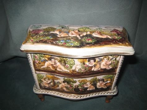 Vintage S Capodimonte Nude Cherubs Tall Footed Jewelry Box Made In