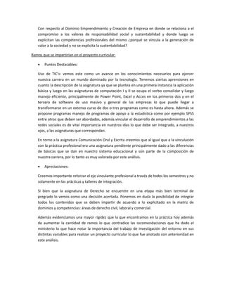 Análisis del proyecto curricular ingeniería comercial PDF