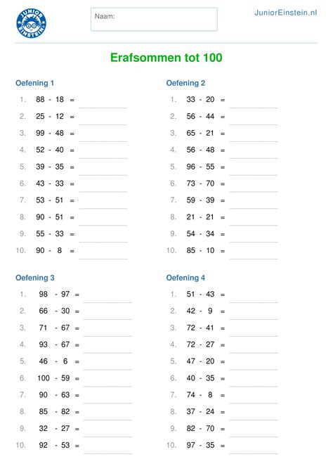 Werkblad Erafsommen Tot 100 Geschikt Voor Groep 5