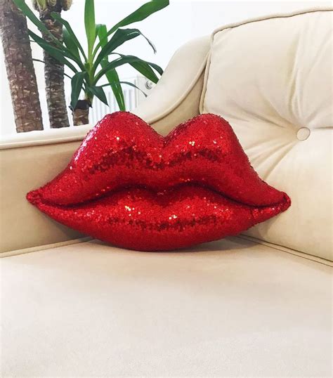 Glitter Lips Throw Pillow Hot Lips Shaped Decorative Pillow Double