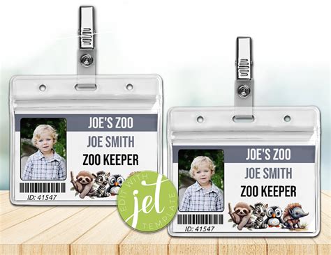 Editable Zookeeper Costume Id Badge Template Zoo Pretend Play