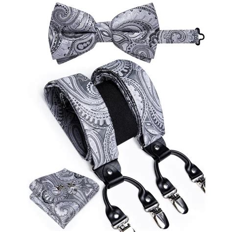 Vêtements lingerie bretelles réglables en soie pour hommes boutons de manchette poche ensemble