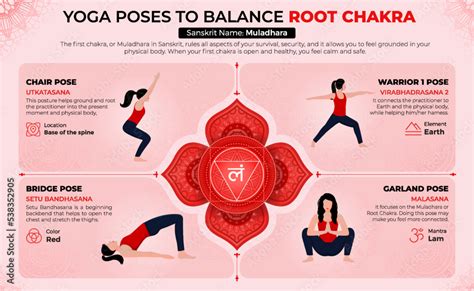 Yoga Poses To Balance Your Root Chakra Vector Design Stock Vector