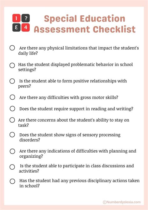 Special Education Assessment Checklist [pdf Included] Number Dyslexia