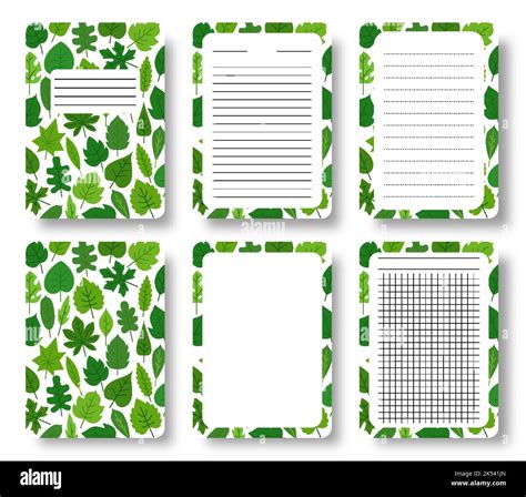 Green Leaves Notebook Cover Lined Pages Set Summer Leaf Cute Pattern