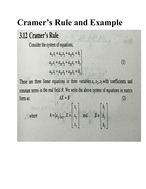 Solution Cramer S Rule And Example Studypool