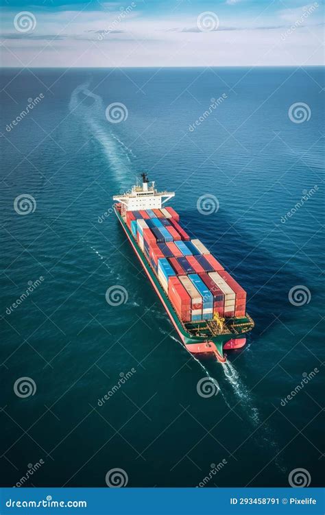 Aerial Drone View Of Container Cargo Ship In Sea Ai Generated Stock