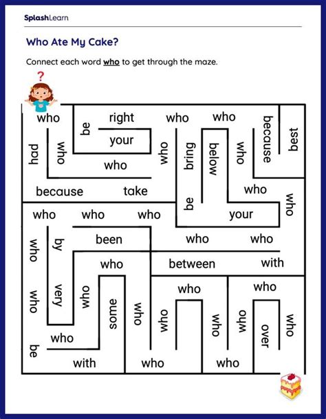 Sight Word Maze Who Ela Worksheets Splashlearn